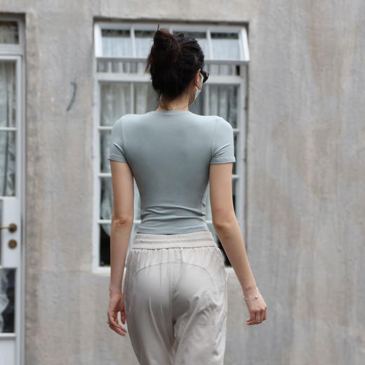 Beemen天丝莫代尔螺纹小圆领T恤 瑜伽服上衣短袖 商品图1