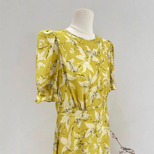 短袖真丝连衣裙女2025春夏新款收腰中长款碎花双绉100%桑蚕丝裙子 商品图2