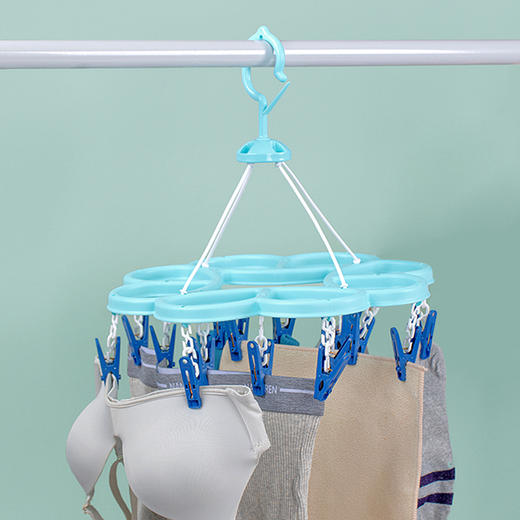 茶花 晾衣夹 衣架带夹子圆形晾衣架 晒袜子架(16夹子)袜架挂架 1只07021T 商品图0