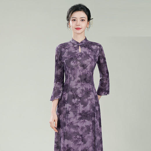 XGT-Q25012紫竹2025春夏女装新款中袖复古改良新中式修身旗袍连衣裙 商品图1
