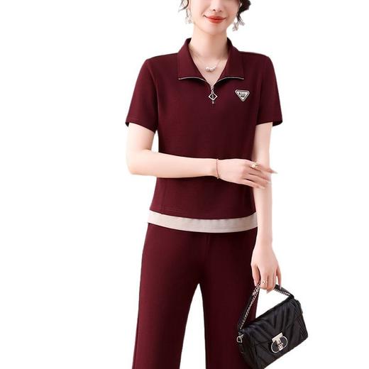 雀说时尚休闲运动套装女新款短袖薄款跑步红色宽松洋气两件套AL23028 商品图4