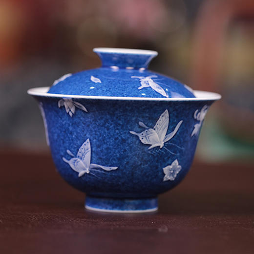 初蓝舍洒蓝蝴蝶盖碗 商品图0