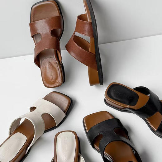 设计坡跟一字拖鞋女鞋！外穿2025夏季新款凉拖鞋度假拖鞋！ 商品图3