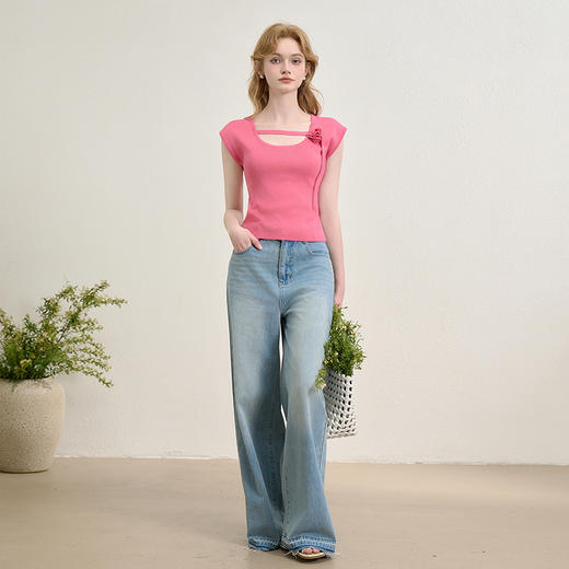 【立体花朵】设计感优雅弹力针织衫女夏季修身背心上衣V0050973 商品图1