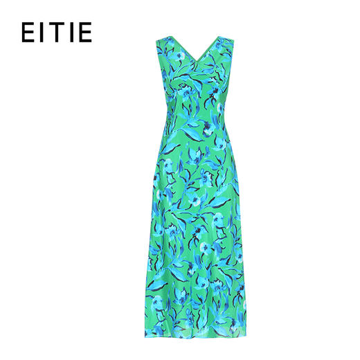EITIE爱特爱时尚高腰a字显瘦撞色印花V领无袖连衣裙夏季新款8207940 商品图5