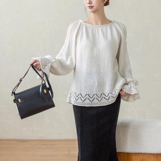 苏苏姐家知意度假风棉麻肩洞套衫手工diy棒针钩针毛线团材料包 商品图3