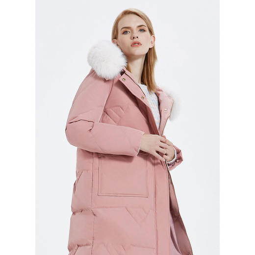 6912701330871 FIVE PLUS冬装拼色狐狸毛领长款羽绒服女收腰连帽外套 商品图3