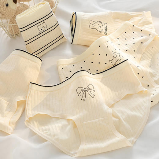 【YW】无忧购35元5条 条纹卡通女士内裤纯棉A类婴儿棉少女7A抗菌裆三角裤Z-79（截单3-5天发货) 商品图0