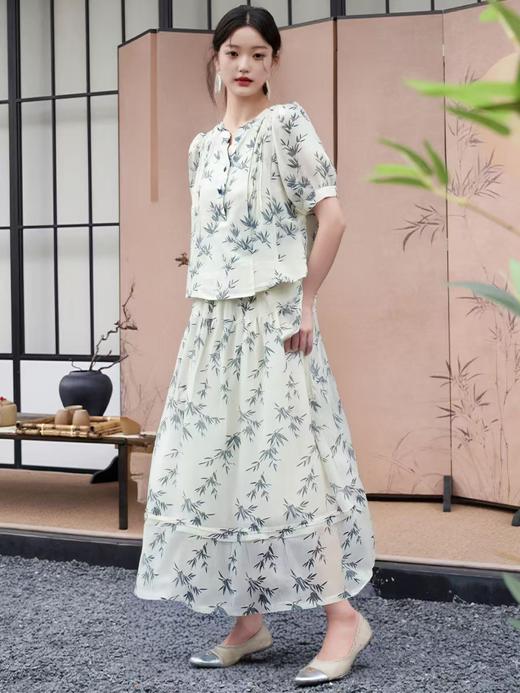 七夕节清仓 天丝面料！！【三件套】超美推荐 雅致竹叶款春夏短袖上衣+吊带+连衣裙套装-喜出 商品图4