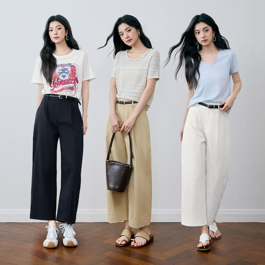 【严选】诗凡黎休闲裤老爹裤型水桶裤2025夏季新款宽松舒适气球裤九分裤女7G6350771 商品图1