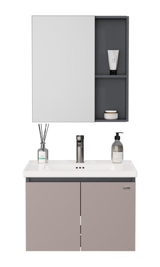 浴室柜/WYS58-80/宜家/铝合金主柜（灰）+SPC柜门（奶茶灰）+铝合金镜柜+陶瓷盆/80CM 商品图0