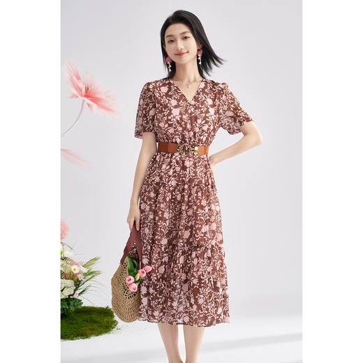 温柔风碎花连衣裙印花中长款飘逸裙子女2478 商品图3