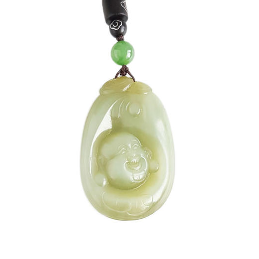 【天然正品】天然佛公造型和田玉猫眼碧玉（平安、吉祥）吊坠项链45.1*30.9*15.7MM（皆取最大值）中性款现售价：1880！220325AH24 商品图0
