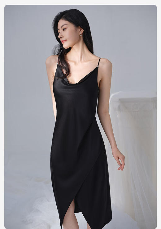 【3F】安莉芳桑蚕丝吊带长裙女士性感家居服舒适睡裙EL00890 黑色BLK L 商品图0