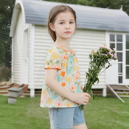 笛莎Deesha 童装女童衬衫2024春季新款短袖衬衫 商品图1