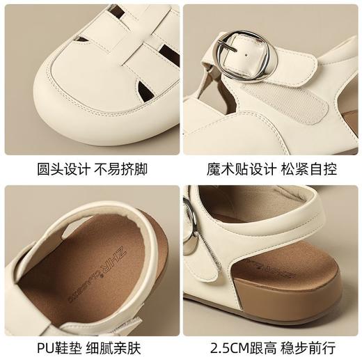 ZHR则则真皮镂空包头罗马凉鞋女软底猪笼鞋夏季百搭时装凉鞋平底 商品图3