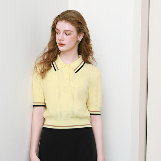 【商场同款】诗凡黎polo领撞色针织衫2025夏新款上衣女3G4130741 商品图2