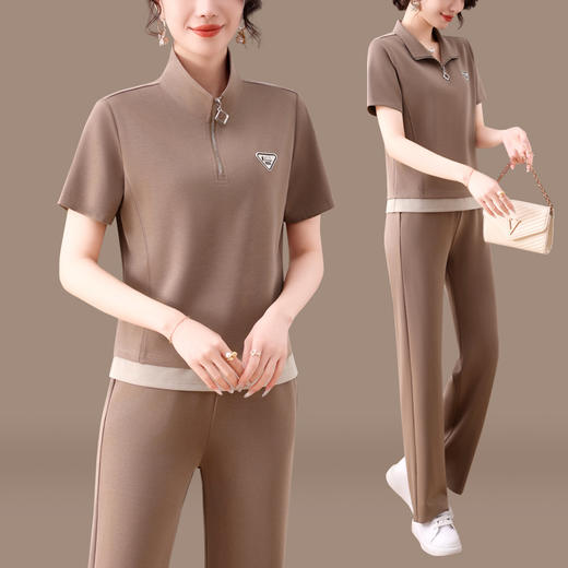 雀说时尚休闲运动套装女新款短袖薄款跑步红色宽松洋气两件套AL23028 商品图1