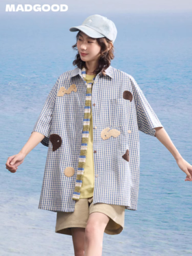 马得工地/MDGDCS252172/攀岩波点元素毛巾绣格子衬衫