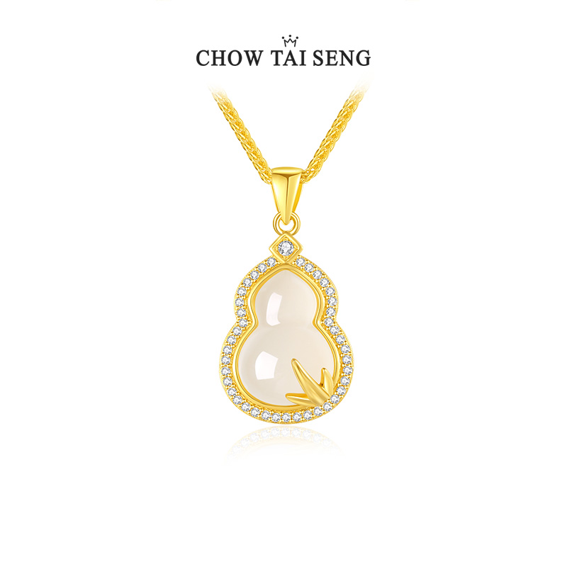 周大生竹报福禄葫芦玉髓项链女生轻奢纯银吊坠首饰生日礼物送妈妈