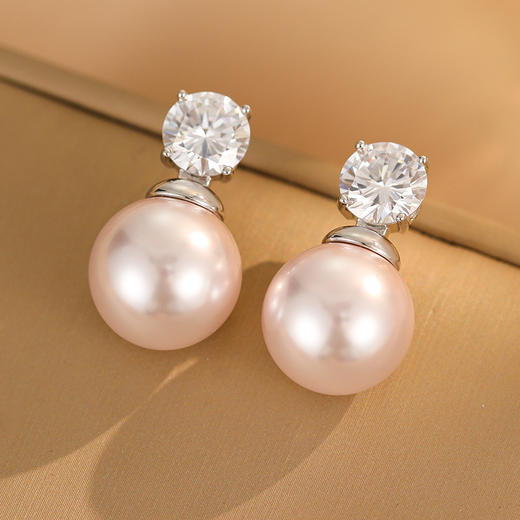 雀说银针气质复古港风简约珍珠耳钉ins轻奢锆石甜美小众时尚耳环法式AL0922 商品图5