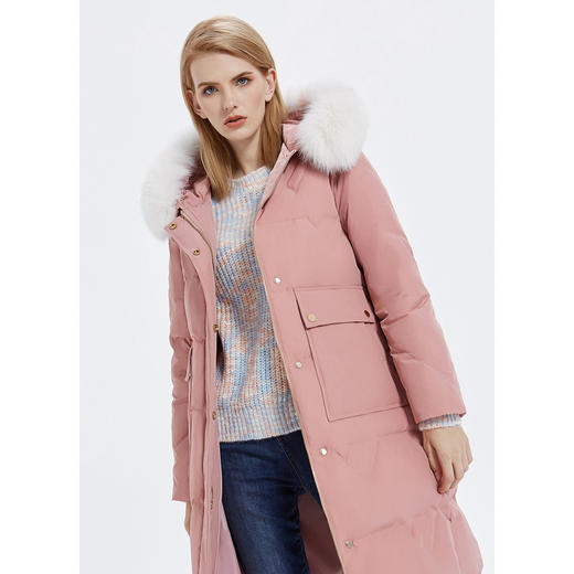 6912701330871 FIVE PLUS冬装拼色狐狸毛领长款羽绒服女收腰连帽外套 商品图4