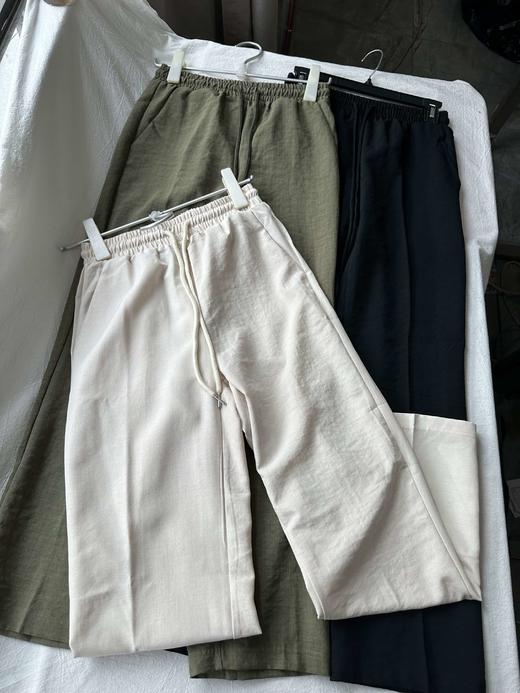 贝壳三 亚麻混纺松紧腰抽绳休闲裤高腰宽松透气直筒阔腿裤C052727 商品图4