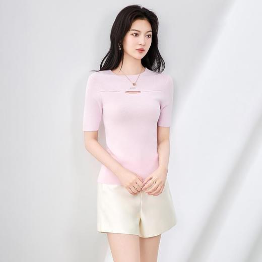 「高货wl」全新升级【铂金会员165/天猫219/差价54】(95048)洛诗琳冰感曲珠针织T恤2025夏季镂空设计显瘦短袖空调上衣 商品图0