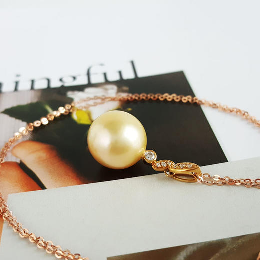 【天然正品】AU750黄金镶天然约12.1MM香槟金色海水珍珠吊坠项链12.1*12.1*25.8MM（皆取最大值）女士现售价：2780！020425AH36 商品图4