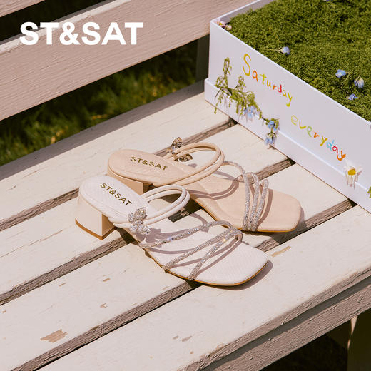 【皎月蝶影】星期六水钻方头粗跟凉拖SSD2115381 商品图8