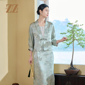 佐尔美夏季新款新中式国风桑蚕丝衬衣套装女M52CS44
