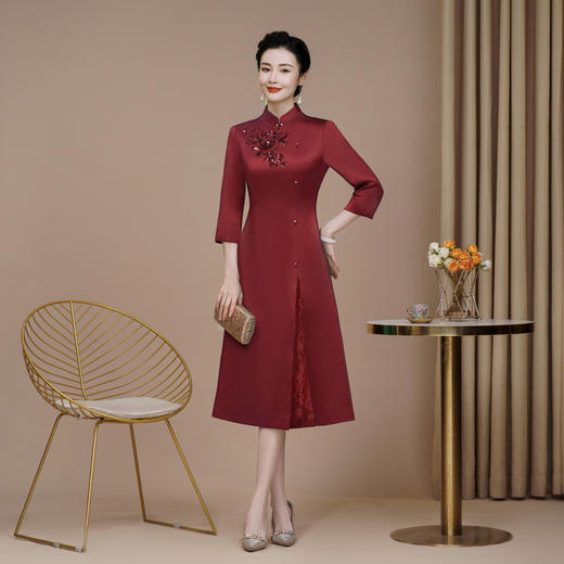 HYX-25-265新款女高级感喜婆婆旗袍婚礼国潮婚宴装结婚喜服气质 商品图1