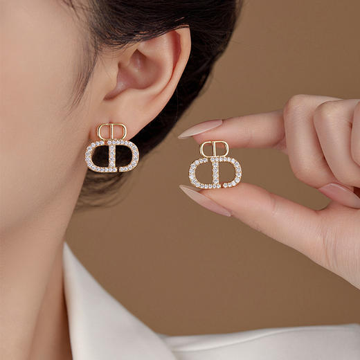 雀说网红小众设计感微镶锆石CD耳环女轻奢气质时尚洋气耳饰AL0645 商品图0