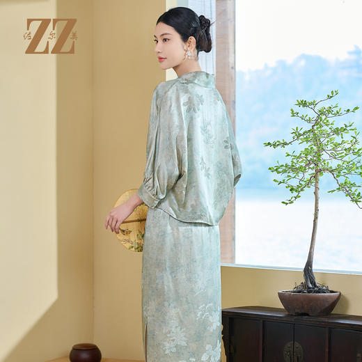 佐尔美夏季新款新中式国风桑蚕丝衬衣套装女M52CS44 商品图1