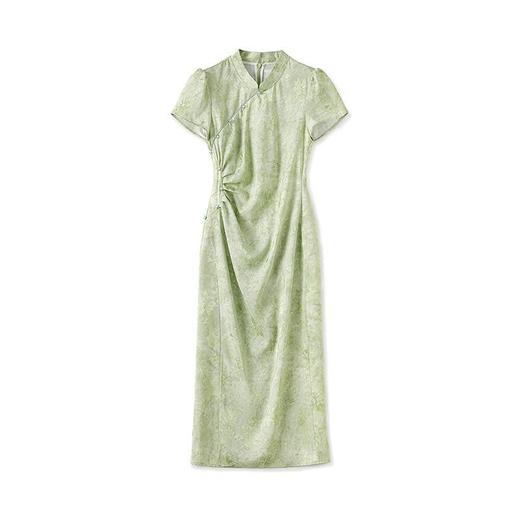 「高货wl」全新升级【铂金会员293/天猫399/差价106】(94832)洛诗琳绿叶提花新中式连衣裙2025夏季收腰显瘦国风旗袍裙wl 商品图4