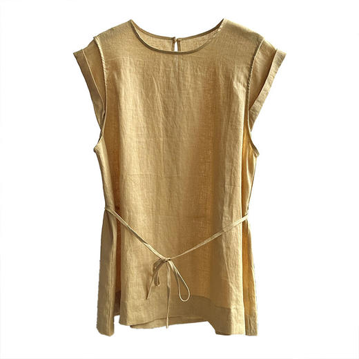 雀说新款收腰系带上衣温柔韩系独特亚麻气质无袖衬衫女AL25199 商品图4