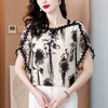雀说水墨印花上衣女时尚宽松飞飞袖短袖减龄遮肚子洋气小衫ALMZ1191 商品缩略图1