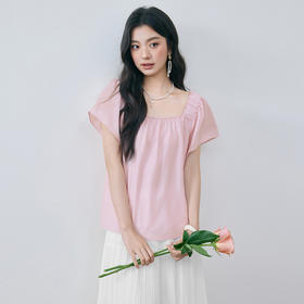 【严选】诗凡黎粉色甜美醋酸方领衬衫2025夏新款法式复古温柔显白小上衣女7G5320271