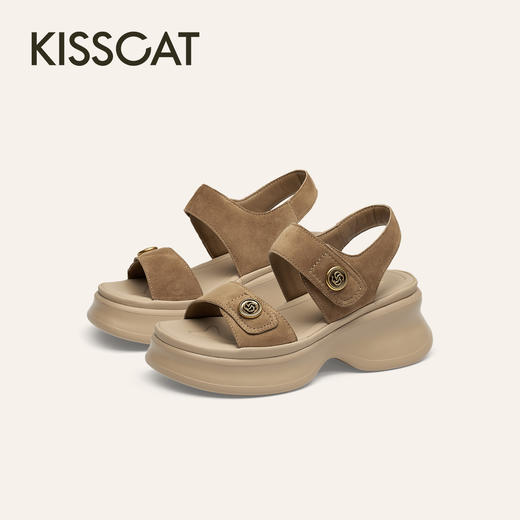 BF楼KISSCAT接吻猫[钱币]厚底沙滩凉拖25夏新增高魔术贴运动凉鞋女KA65387-50吊牌价1299活动价699 商品图1