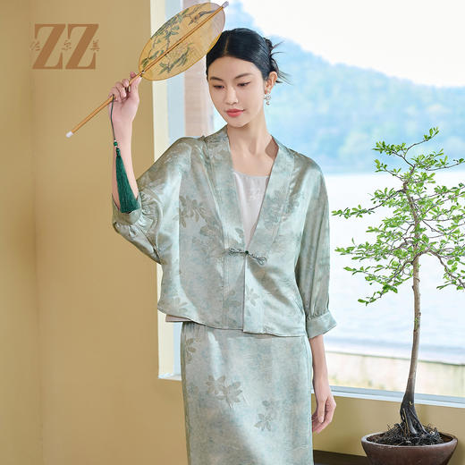 佐尔美夏季新款新中式国风桑蚕丝衬衣套装女M52CS44 商品图4
