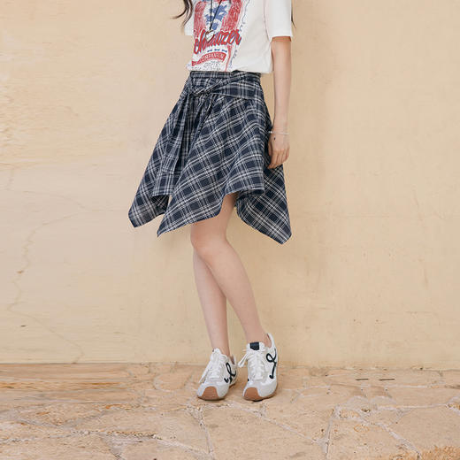 【严选】诗凡黎不规则假两件格纹半身裙2025夏新款设计感时尚显瘦百搭短裙7G5240671 商品图0