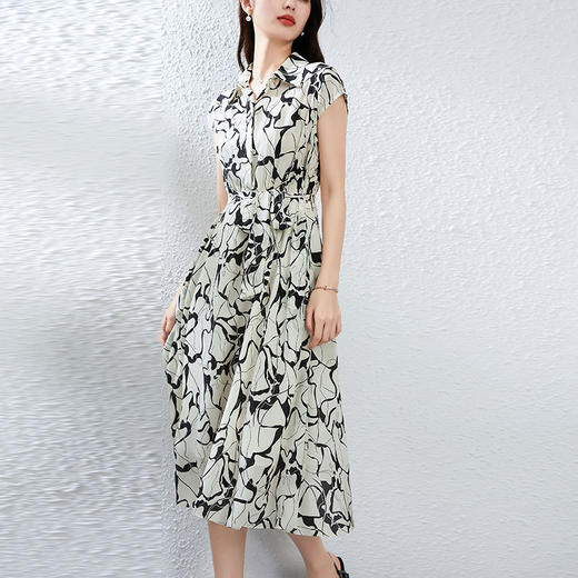 丁摩真丝连衣裙女年轻款夏季时尚宽松透气高端桑蚕丝碎花中长款衬衫裙AL250152 商品图2
