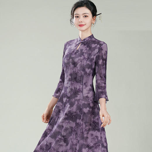 XGT-Q25012紫竹2025春夏女装新款中袖复古改良新中式修身旗袍连衣裙 商品图3