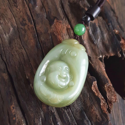 【天然正品】天然佛公造型和田玉猫眼碧玉（平安、吉祥）吊坠项链45.1*30.9*15.7MM（皆取最大值）中性款现售价：1880！220325AH24 商品图4