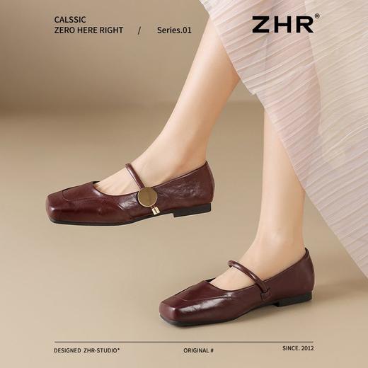 ZHR则则方头酒红浅口单鞋2025新款法式玛丽珍鞋复古一字带平底鞋 商品图4