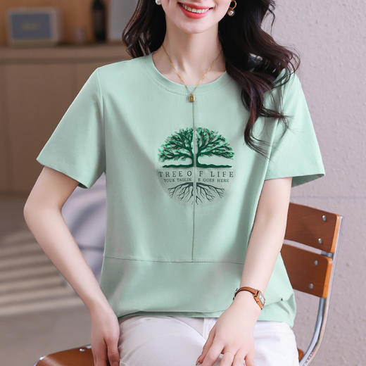 雀说短袖t恤新款夏季爆款女装宽松显瘦正肩上衣洋气半袖体恤衫AL20027 商品图2