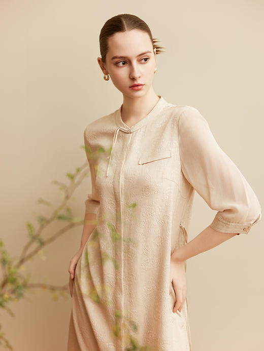 【桑蚕丝立体印花连衣裙】25年夏季新品女士真丝中长款复古盘扣裙子 商品图1