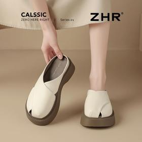 ZHR则则法式厚底包头拖鞋女2025夏季懒人一脚蹬凉鞋外穿沙滩拖鞋