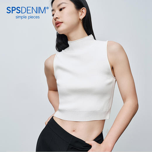 simplepieces春季款SPS毛织女高领修身短款无袖背心 商品图0