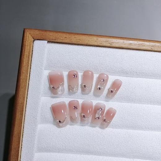 【穿戴甲】10片S004细雨山谷短梯手工蜜桃渐变晶石百搭温柔气质美甲。ry 商品图4